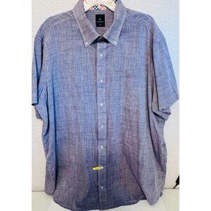 Tailorbyrd Mens 2XL SS Shirt Blue w/ Plaid Accents 100% Cotton Button-Down Colla